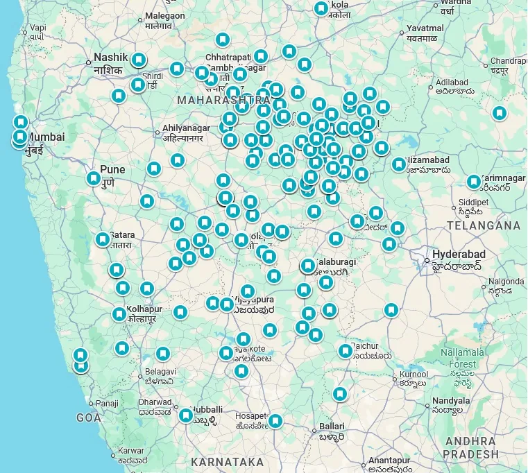 Map of western and southern India with markers showing locations of RnDs customers